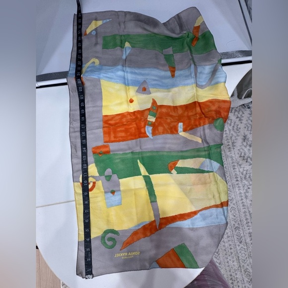 Vintage Sonia Rykiel Silk Scarf Abstract Checkered | Sonia  Sonia Rykiel Foulards 100% Silk Square Scarf Abstract Gray Green Yellow